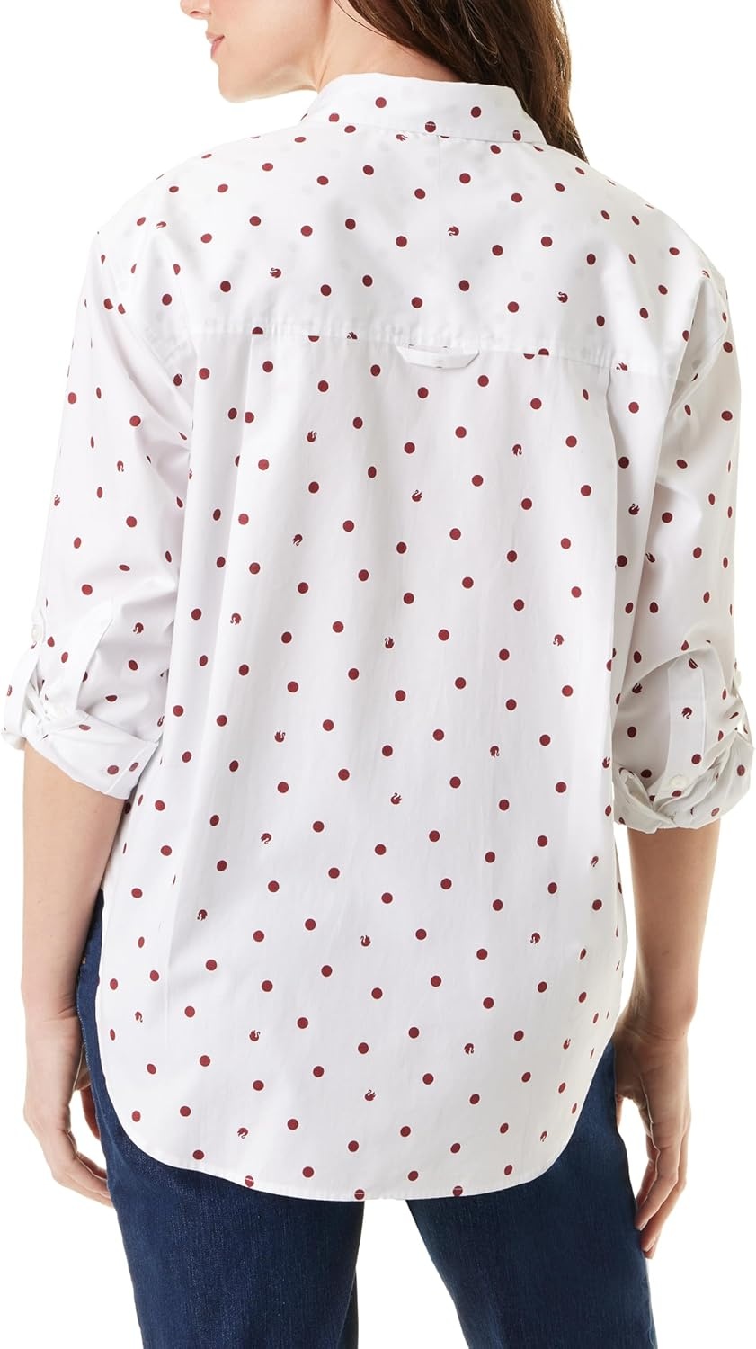 image:imageGloria Vanderbilt Womens Amanda Oversized Button Down Shirt with Rolltab SleevesVintage WhiteGarnet Gem Space Dots  Swan