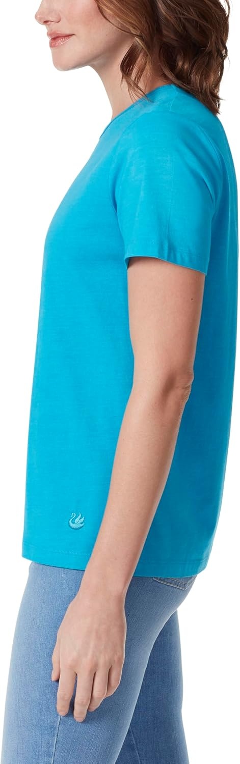 image:imageGloria Vanderbilt Womens Amanda Short Sleeve Knit Tee Shirt with Wide Crew Neck StandardIsland Cove