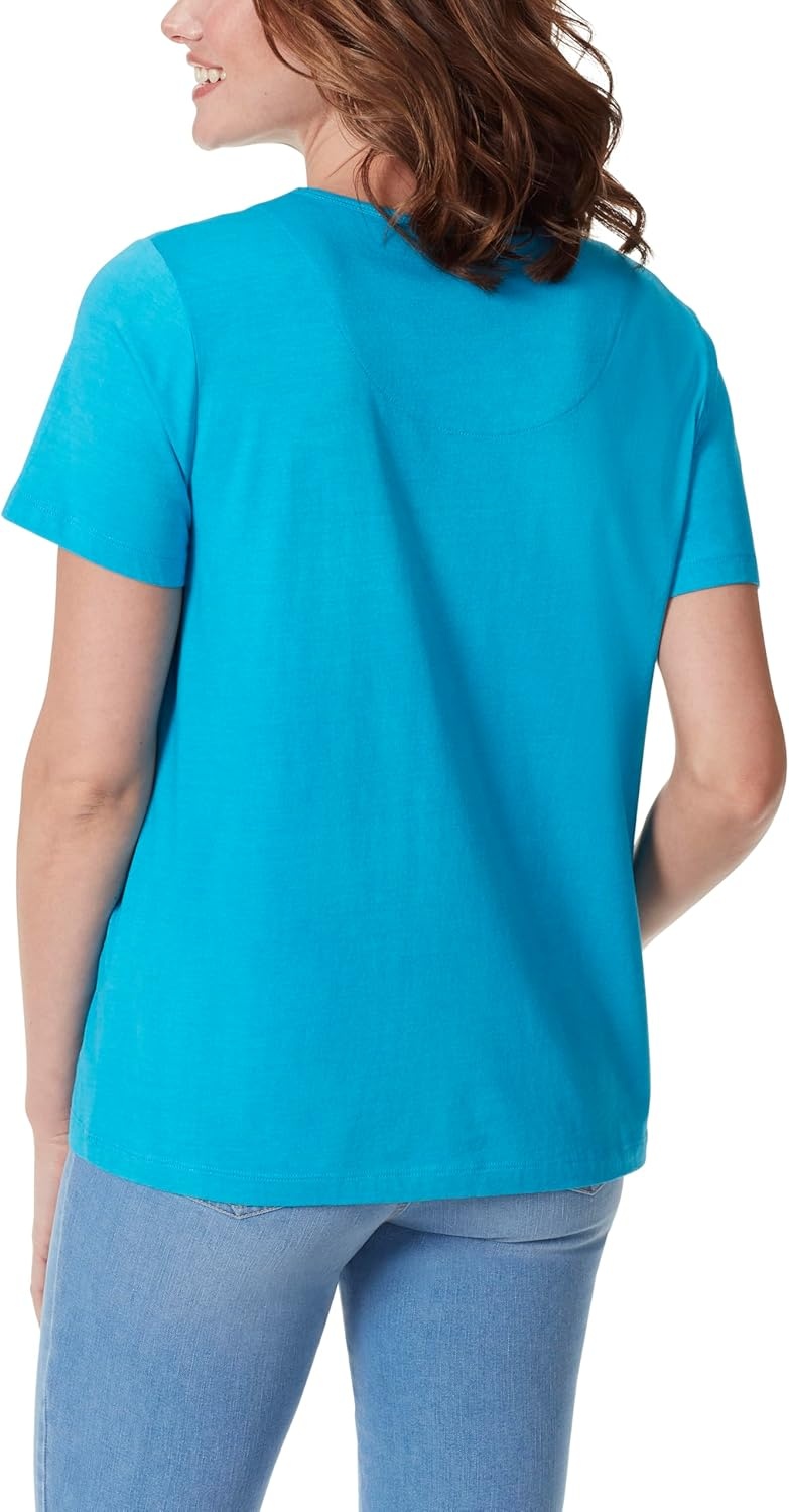 image:imageGloria Vanderbilt Womens Amanda Short Sleeve Knit Tee Shirt with Wide Crew Neck StandardIsland Cove