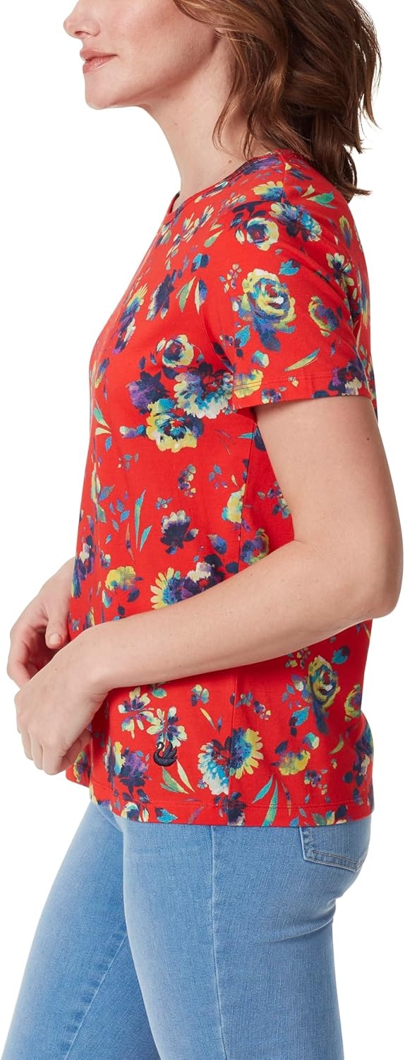 image:imageGloria Vanderbilt Womens Amanda Short Sleeve Knit Tee Shirt with Wide Crew Neck StandardRed Spark Summer Garden