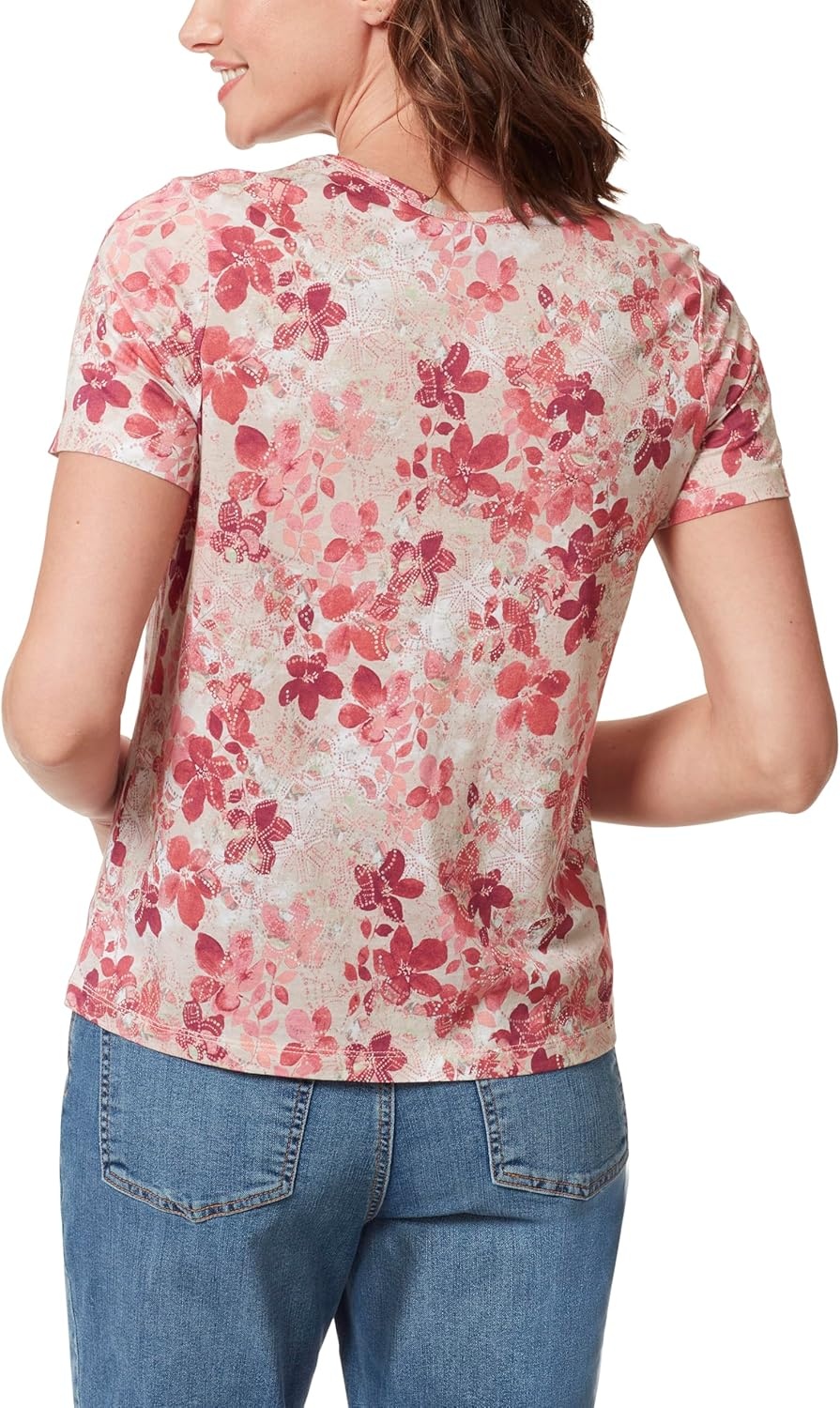 image:imageGloria Vanderbilt Womens Amanda Short Sleeve Knit Tee Shirt with Wide Crew Neck StandardStonewood Floral Empire