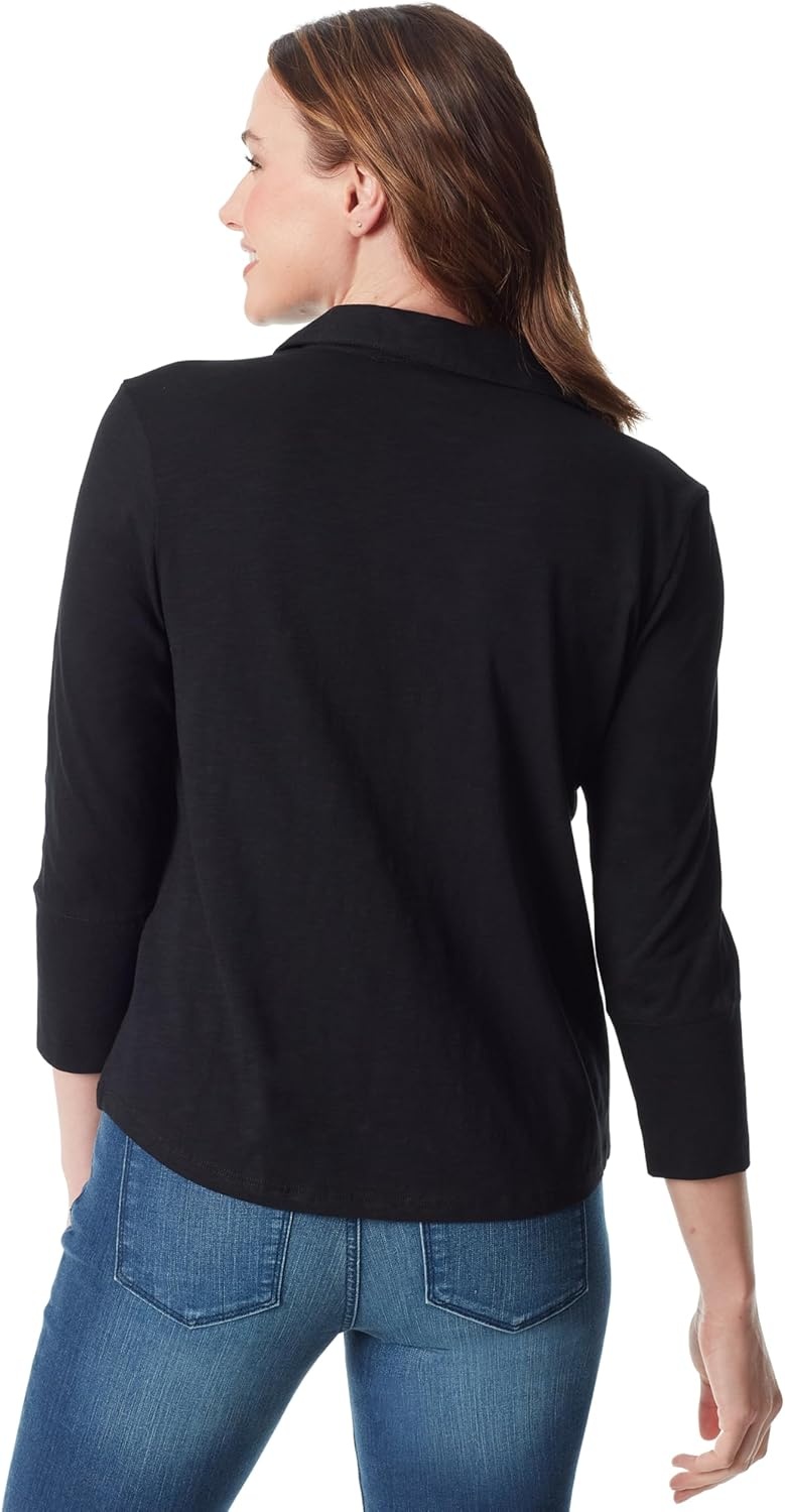 image:imageGloria Vanderbilt Womens Ashten 34 Sleeve Button Down Shirt with Curved Hem StandardBlack