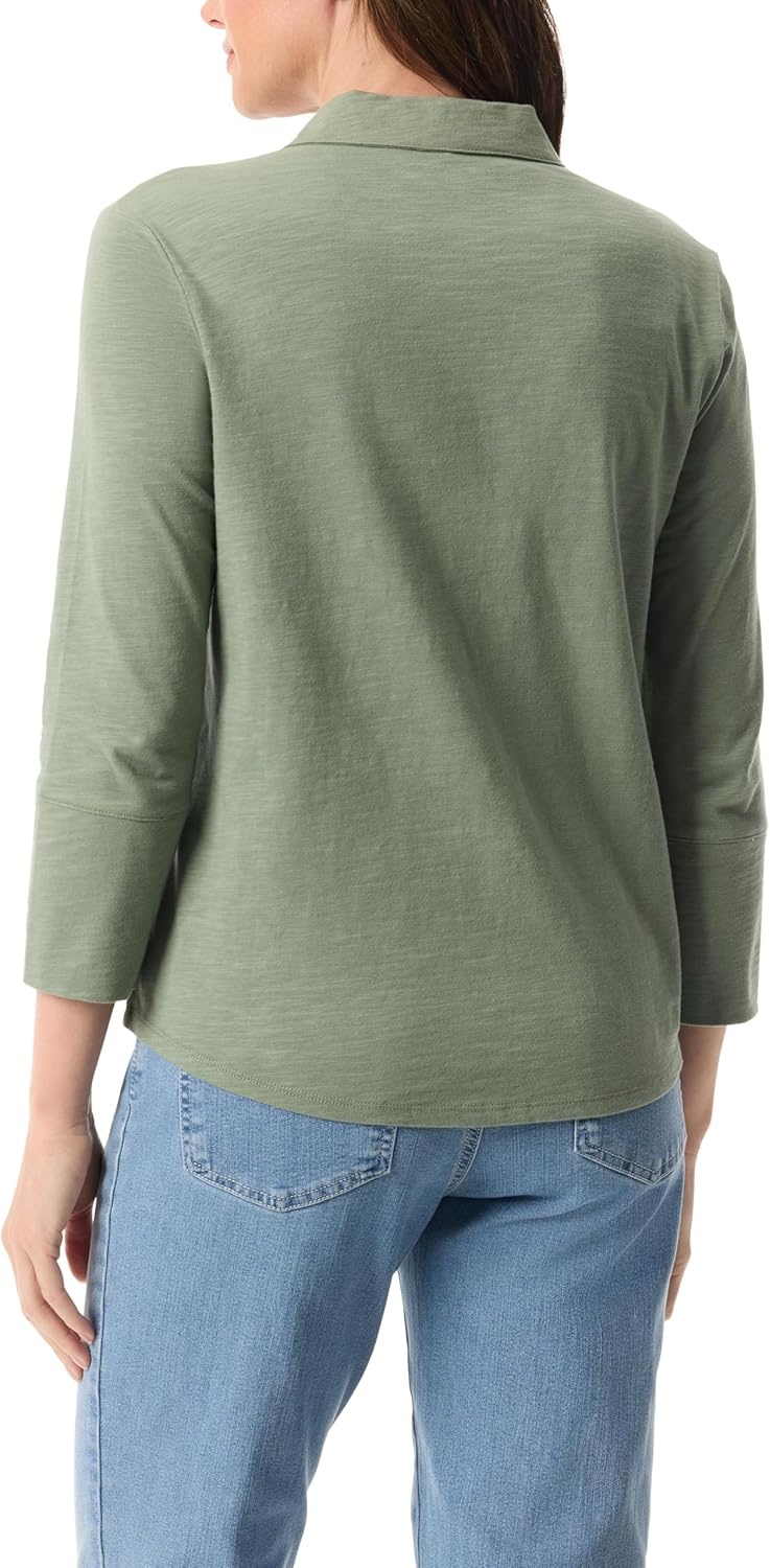 image:imageGloria Vanderbilt Womens Ashten 34 Sleeve Button Down Shirt with Curved Hem StandardGarden Sage