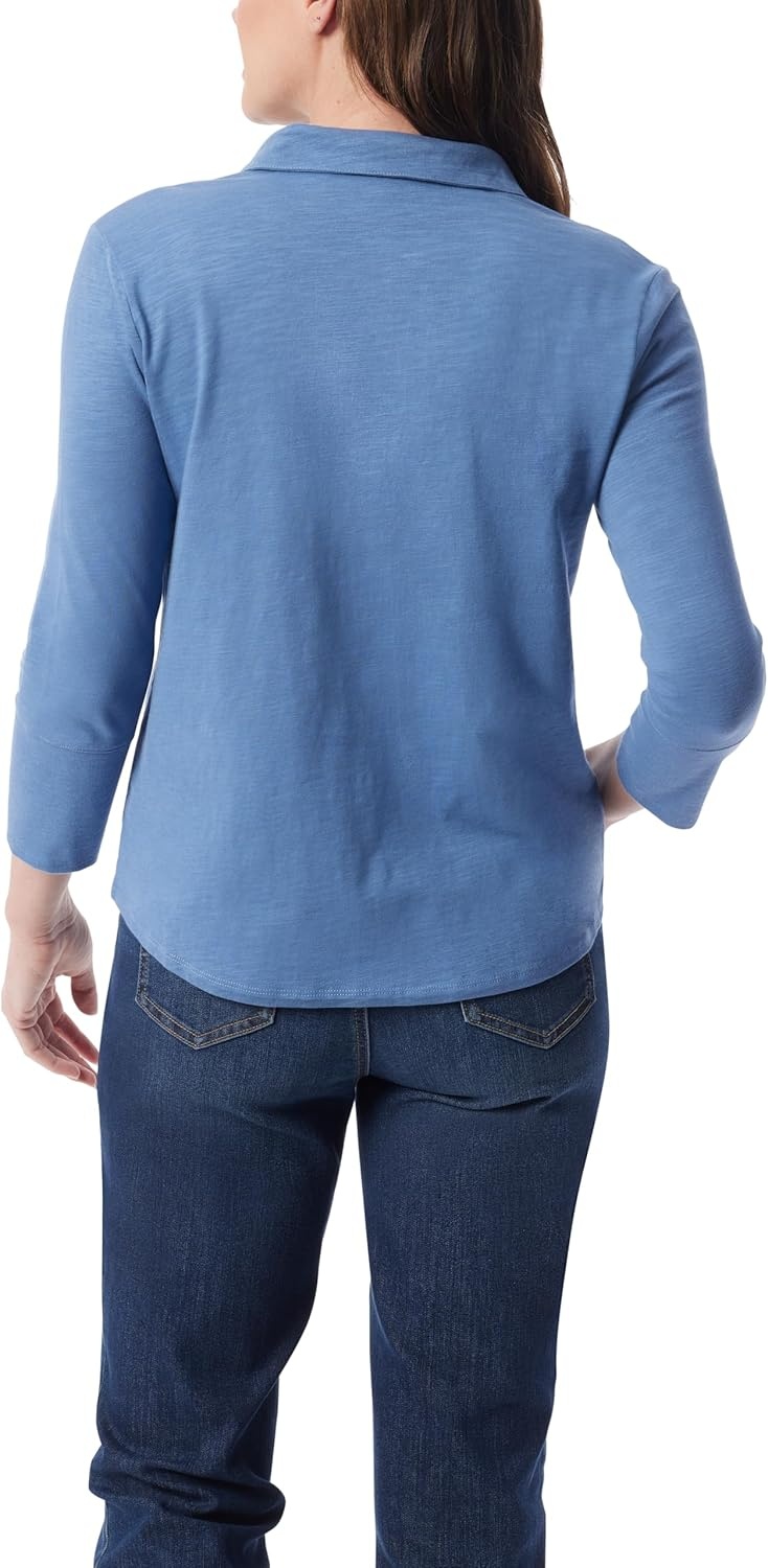 image:imageGloria Vanderbilt Womens Ashten 34 Sleeve Button Down Shirt with Curved Hem StandardHorizon Slate