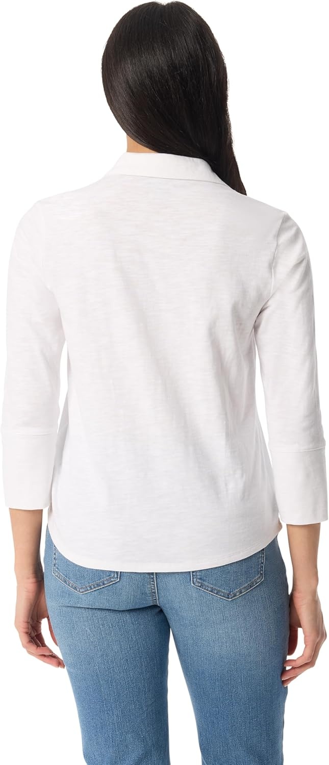 image:imageGloria Vanderbilt Womens Ashten 34 Sleeve Button Down Shirt with Curved Hem StandardVintage White