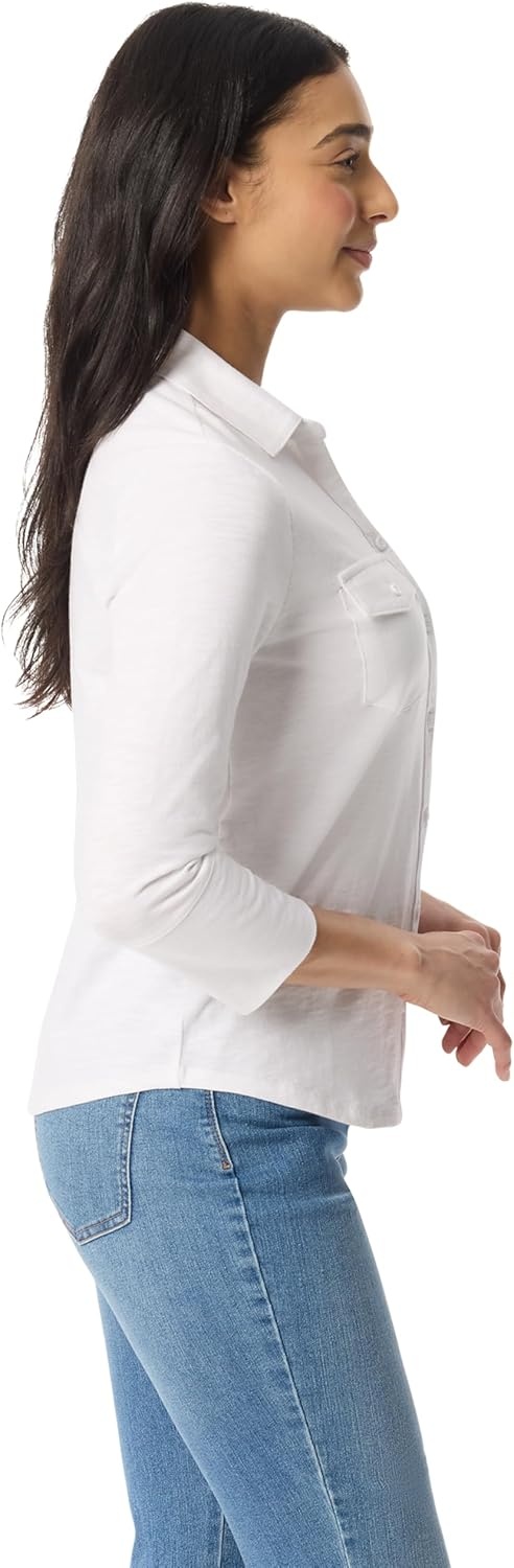 image:imageGloria Vanderbilt Womens Ashten 34 Sleeve Button Down Shirt with Curved Hem StandardVintage White