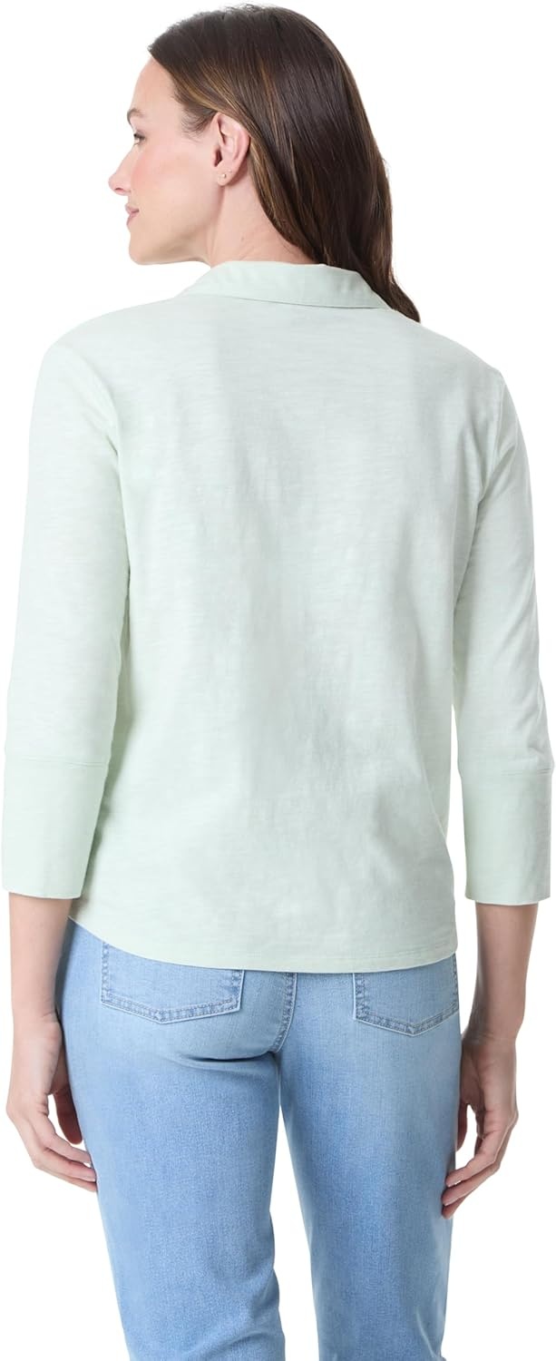 image:imageGloria Vanderbilt Womens Ashten 34 Sleeve Button Down Shirt with Curved Hem StandardWarm Mint