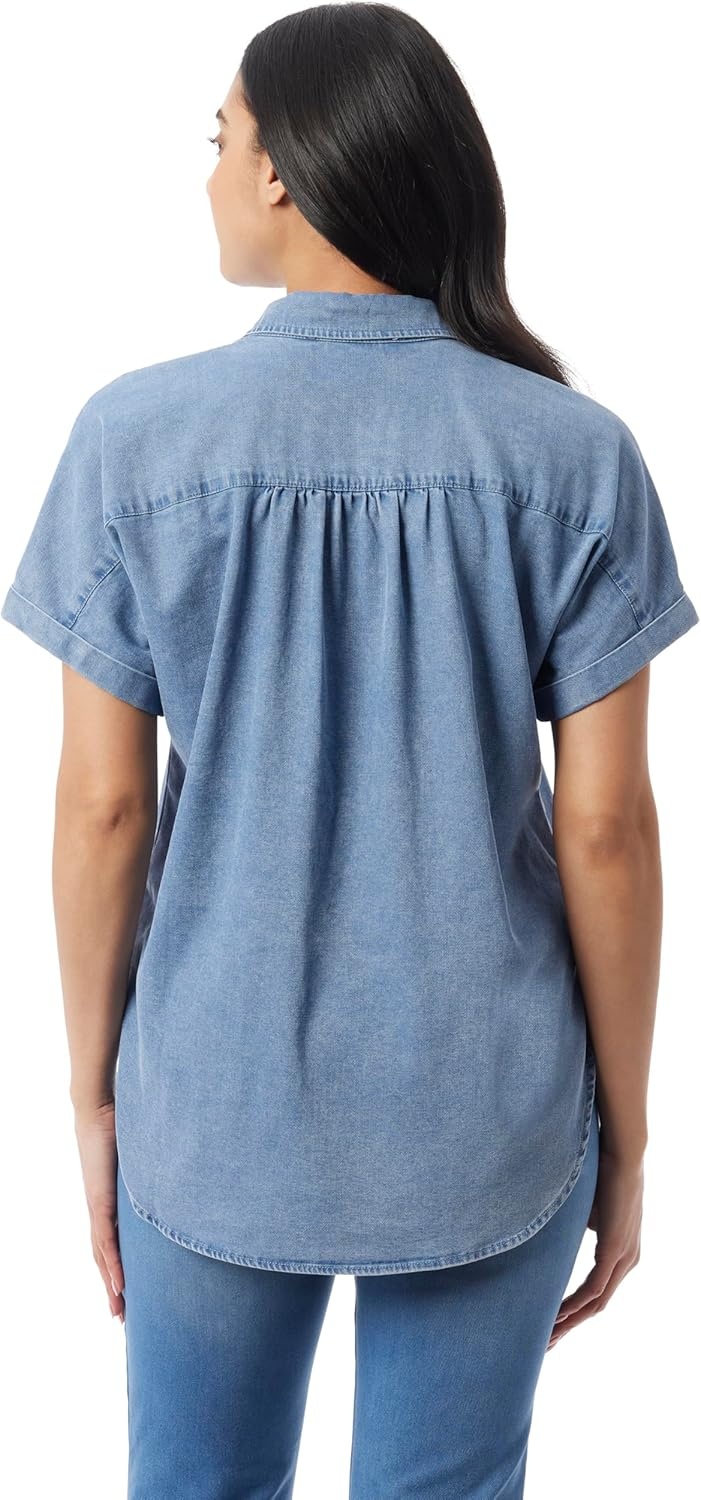 image:imageGloria Vanderbilt Womens Daisy Short Sleeve HighLow Button Down Shirt StandardBora Bora