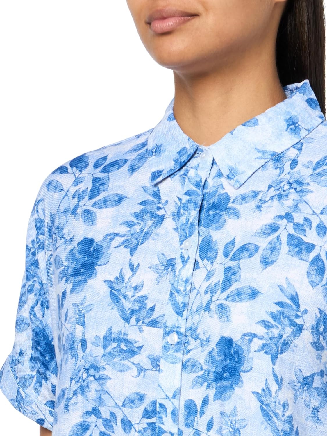 image:imageGloria Vanderbilt Womens Daisy Short Sleeve HighLow Button Down Shirt StandardCool Lagoon Toile De Jouy