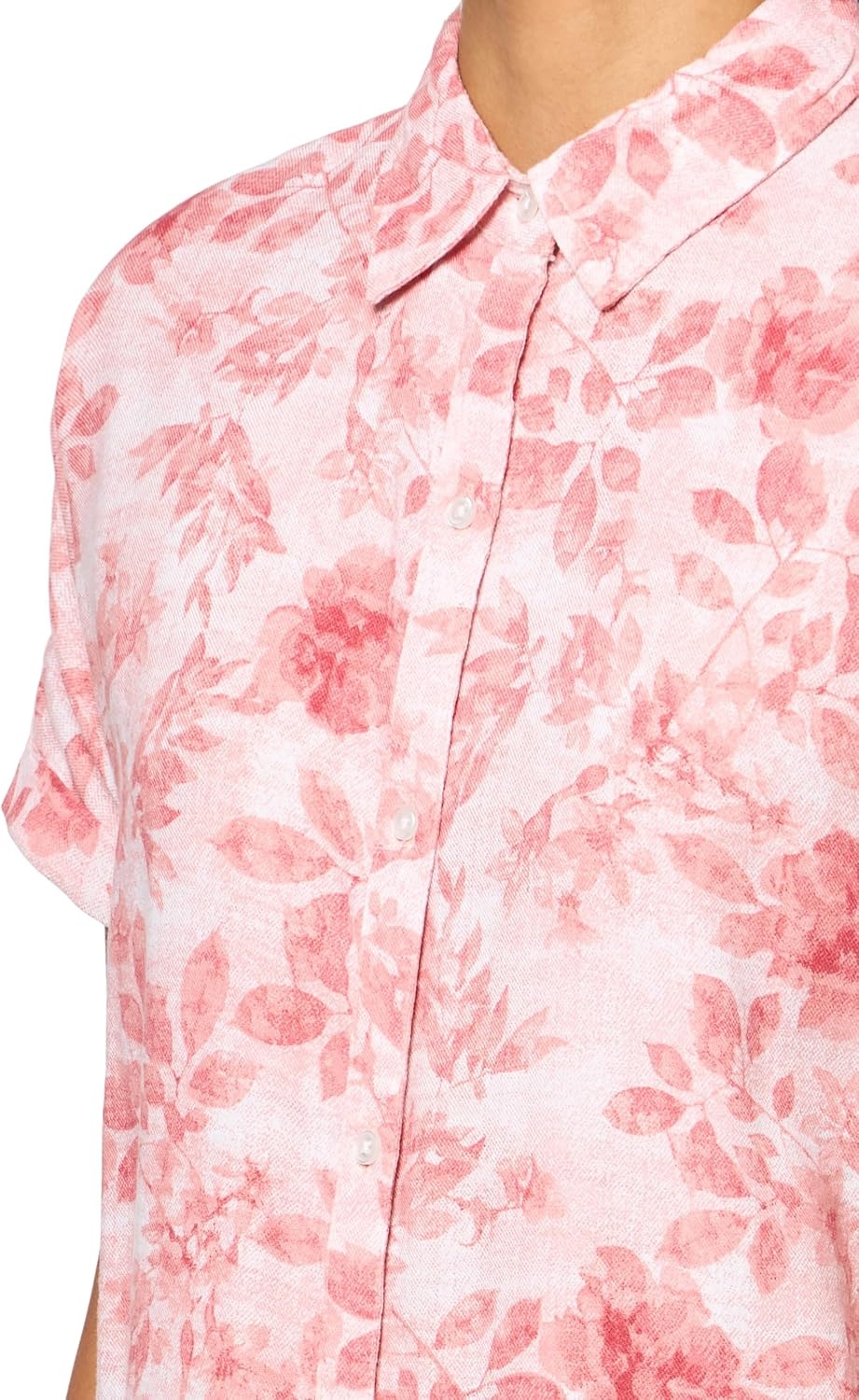 image:imageGloria Vanderbilt Womens Daisy Short Sleeve HighLow Button Down Shirt StandardGuava Ice Toile De Jouy