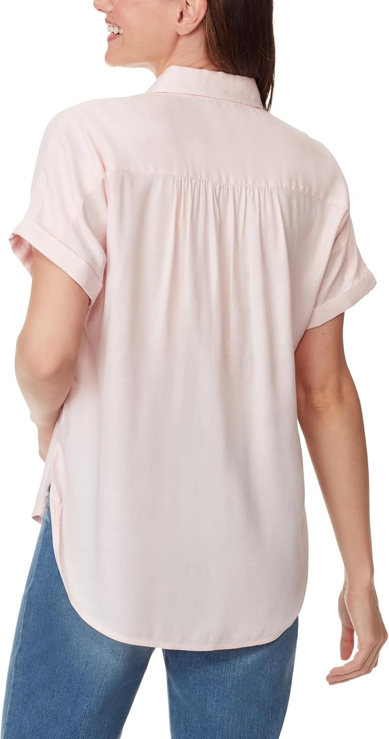 image:imageGloria Vanderbilt Womens Daisy Short Sleeve HighLow Button Down Shirt StandardRosy Pink