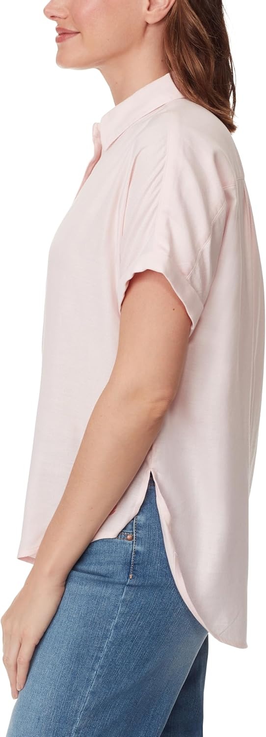image:imageGloria Vanderbilt Womens Daisy Short Sleeve HighLow Button Down Shirt StandardRosy Pink