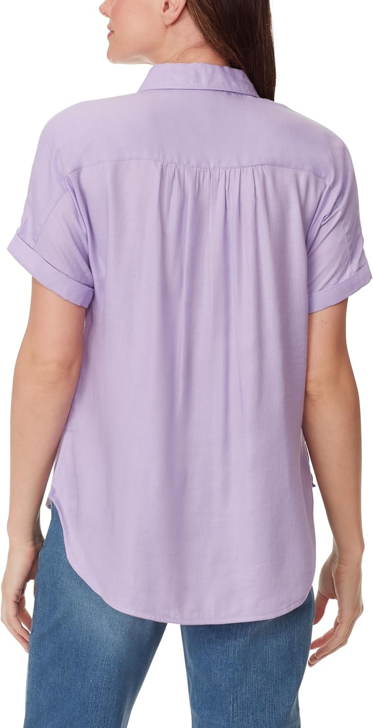 image:imageGloria Vanderbilt Womens Daisy Short Sleeve HighLow Button Down Shirt StandardSweet Violet