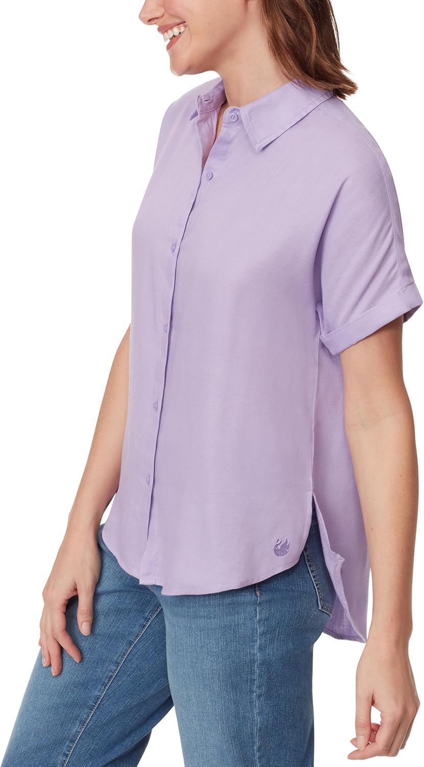 image:imageGloria Vanderbilt Womens Daisy Short Sleeve HighLow Button Down Shirt StandardSweet Violet