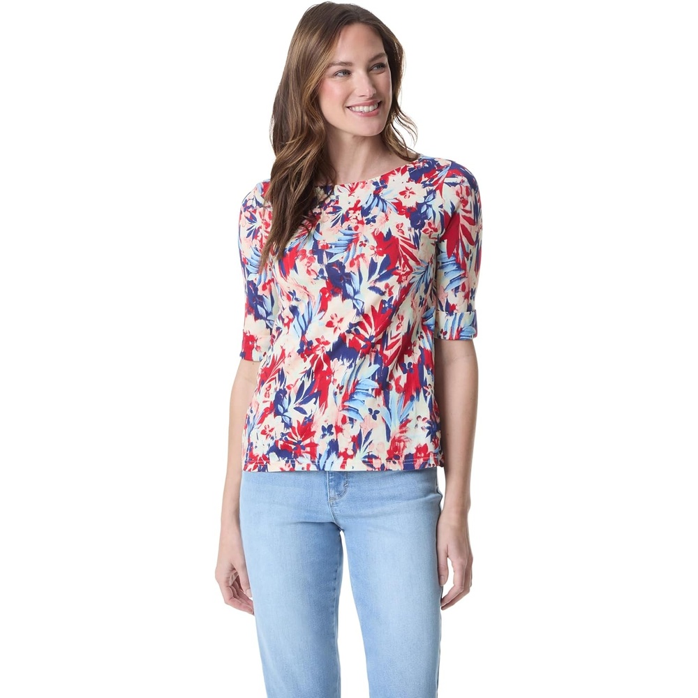 image:imageGloria Vanderbilt Womens Alanis Boat Neck Knit Tee Shirt with Elbow Sleeves StandardCherry Fizz Brushed Jardin