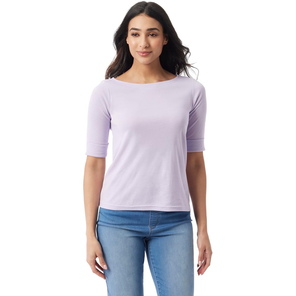 image:imageGloria Vanderbilt Womens Alanis Boat Neck Knit Tee Shirt with Elbow Sleeves StandardLilac Dream