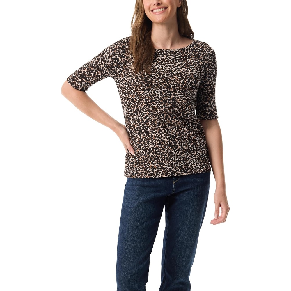 image:imageGloria Vanderbilt Womens Alanis Boat Neck Knit Tee Shirt with Elbow Sleeves StandardStonewood Serengeti Serval