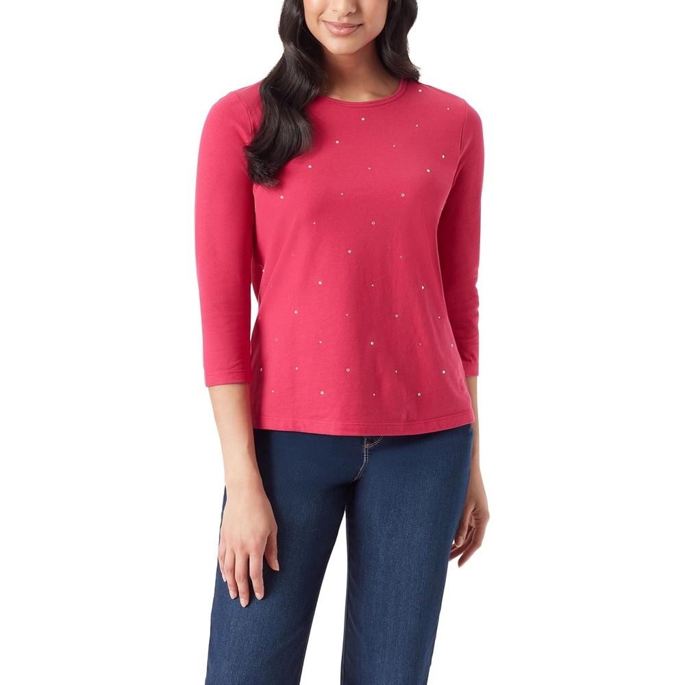 image:imageGloria Vanderbilt Womens Amanda 34 Sleeve Soft Knit Top StandardPink Aster Glitz