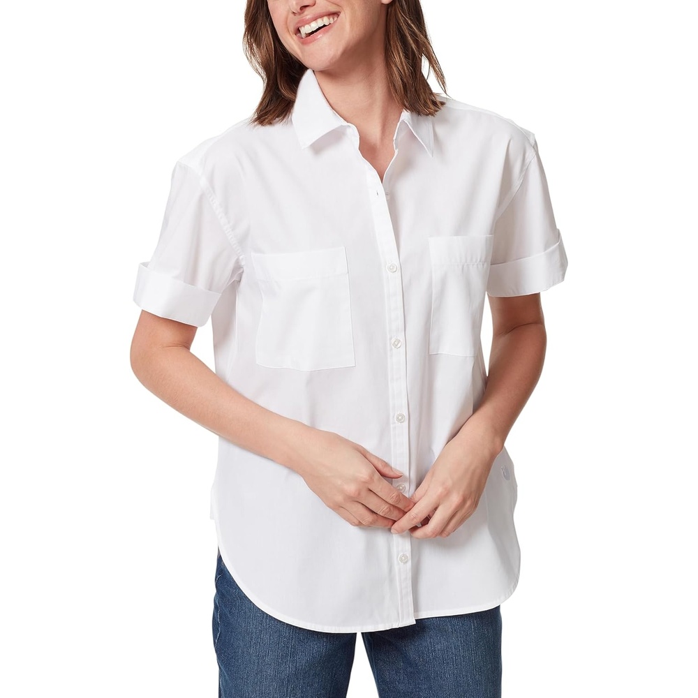 image:imageGloria Vanderbilt Womens Amanda Button Down Shirt with Cuffed Short Sleeves and Patch Pockets StandardVintage White