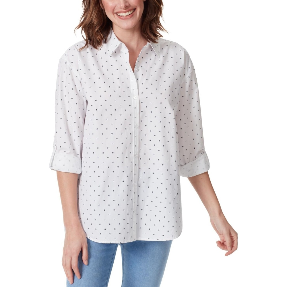 image:imageGloria Vanderbilt Womens Amanda Oversized Button Down Shirt with Rolltab SleevesMidnight Affair Fun Dots