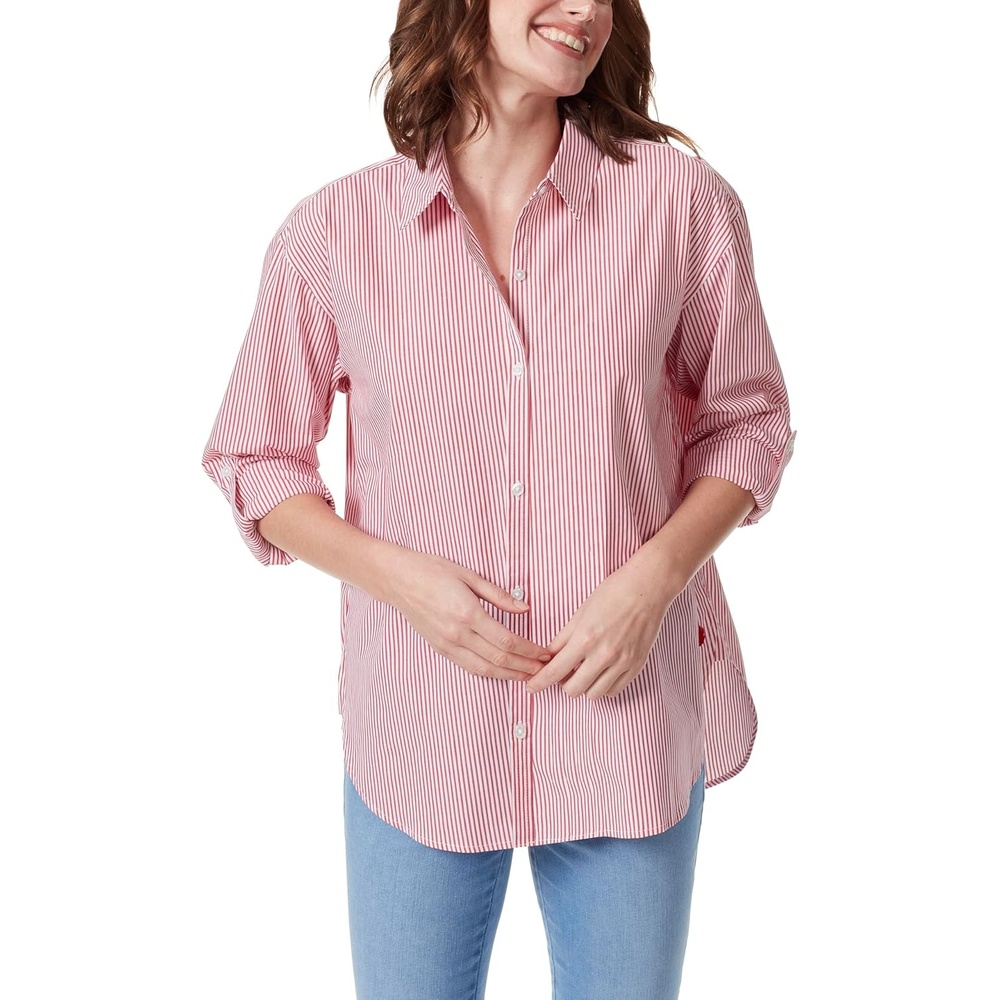 image:imageGloria Vanderbilt Womens Amanda Oversized Button Down Shirt with Rolltab SleevesRed Spark Stripe