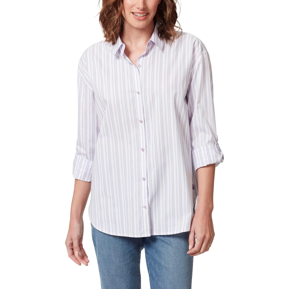 image:imageGloria Vanderbilt Womens Amanda Oversized Button Down Shirt with Rolltab SleevesSweet Violet Runway Stripe