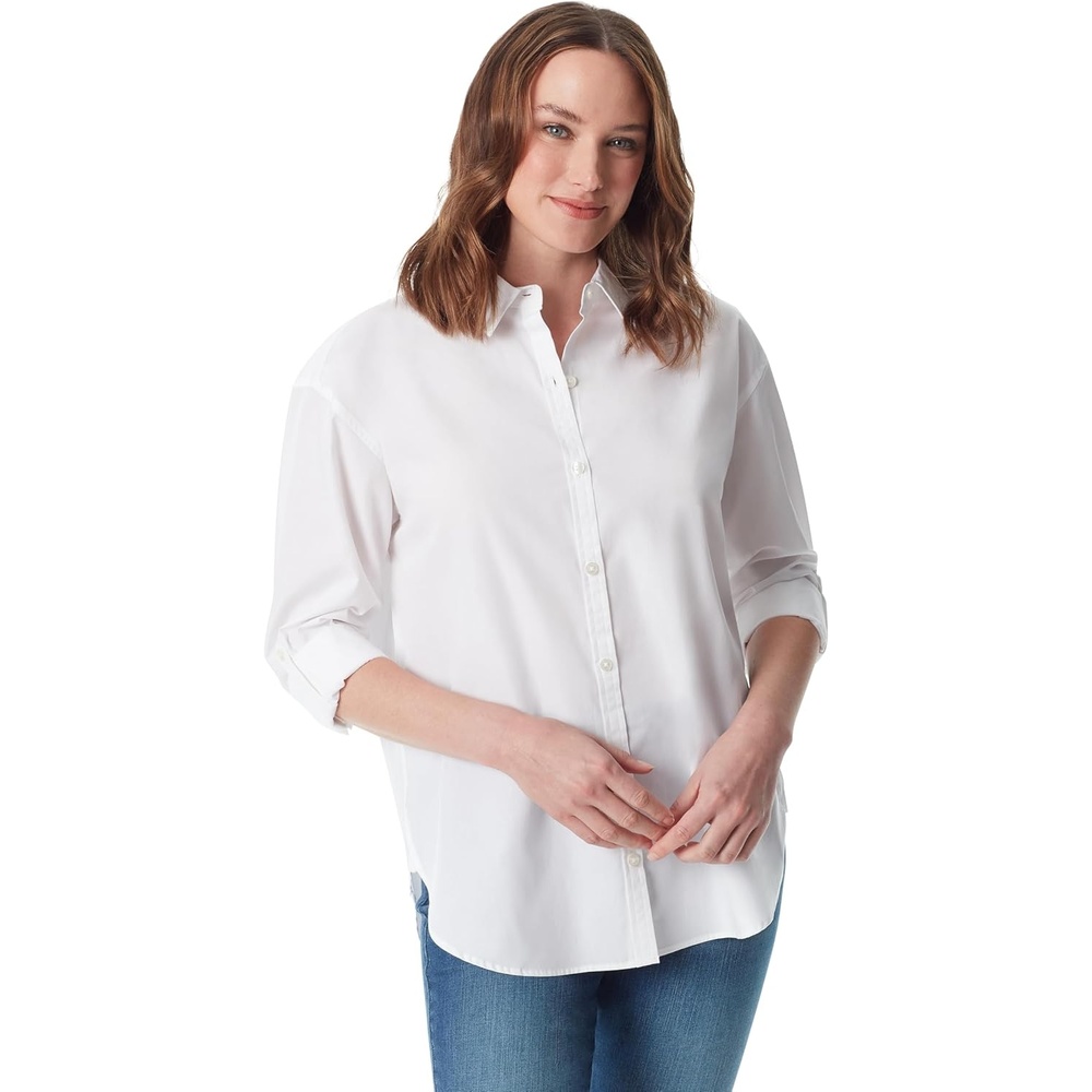 image:imageGloria Vanderbilt Womens Amanda Oversized Button Down Shirt with Rolltab SleevesVintage White