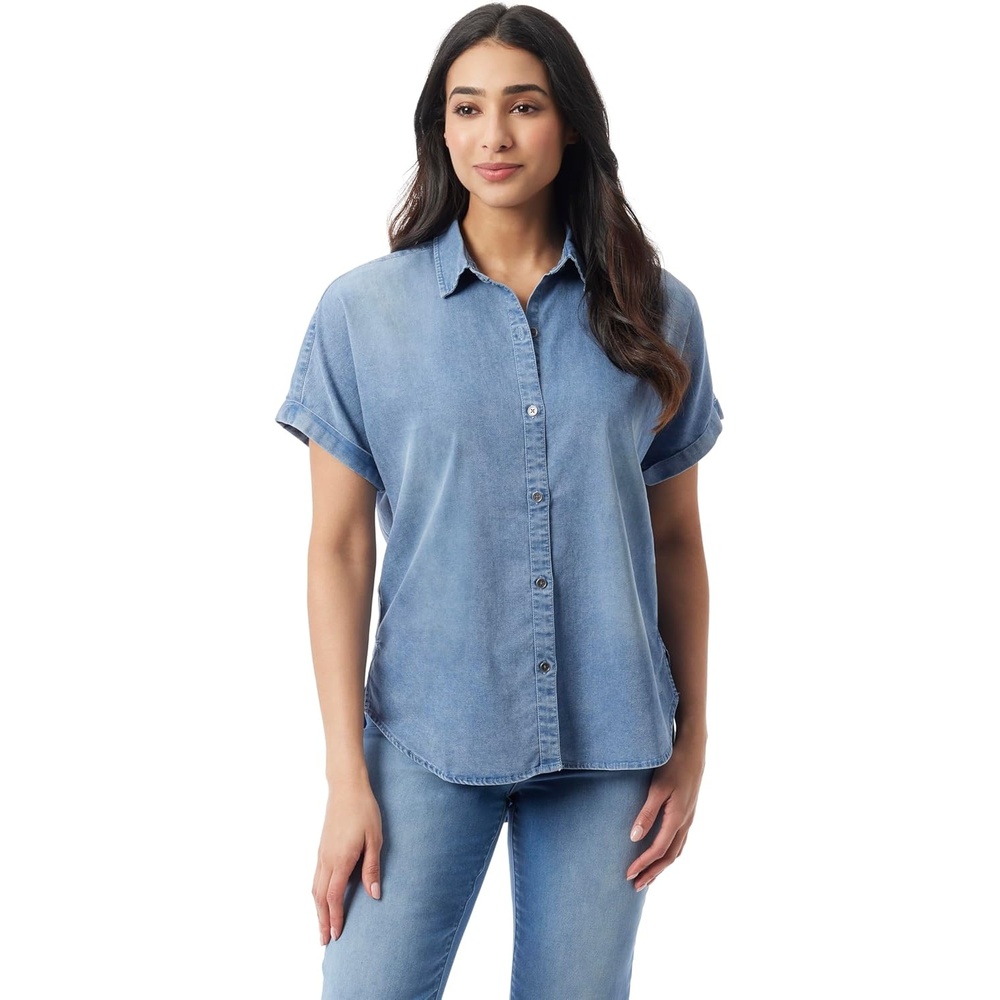 image:imageGloria Vanderbilt Womens Daisy Short Sleeve HighLow Button Down Shirt StandardBora Bora