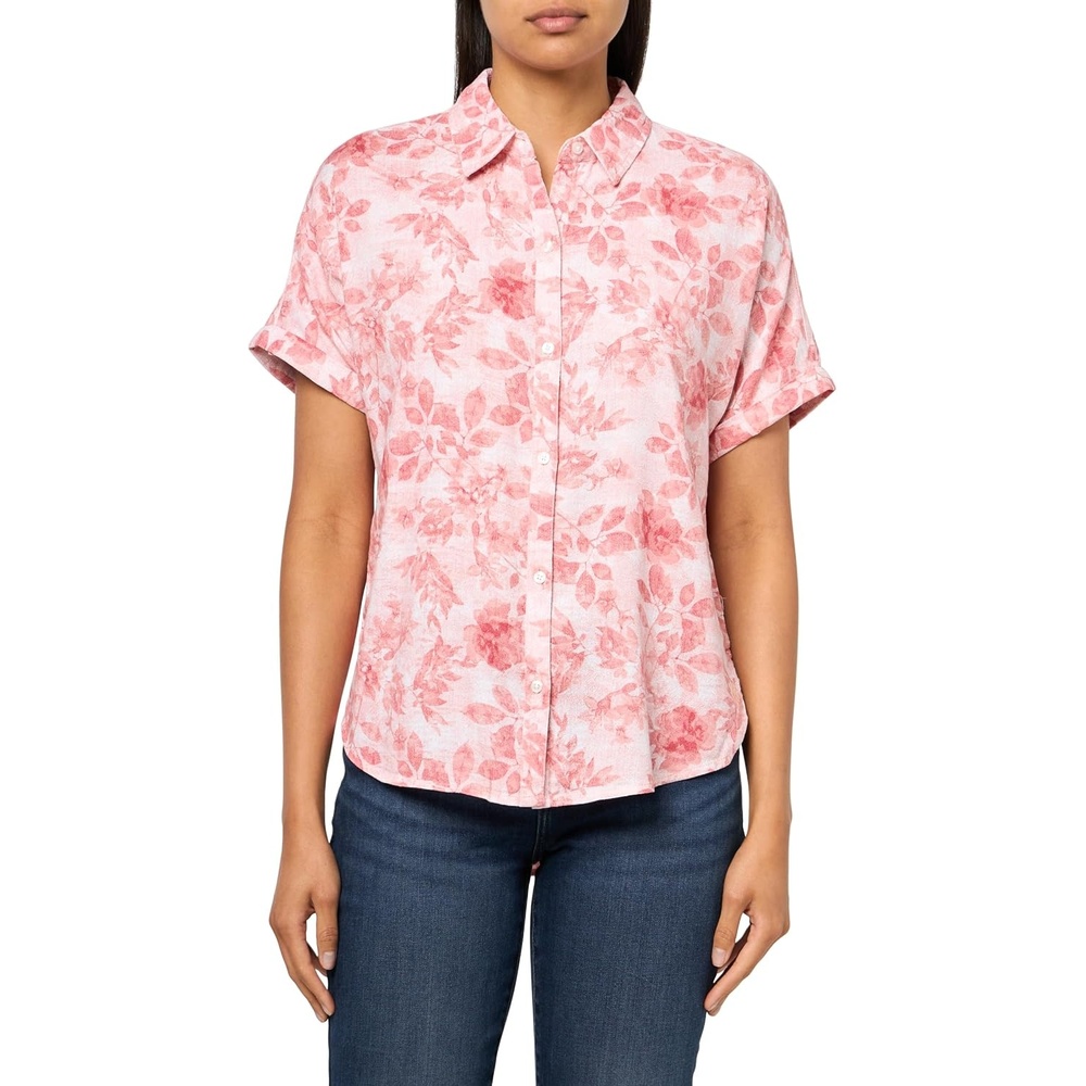image:imageGloria Vanderbilt Womens Daisy Short Sleeve HighLow Button Down Shirt StandardGuava Ice Toile De Jouy