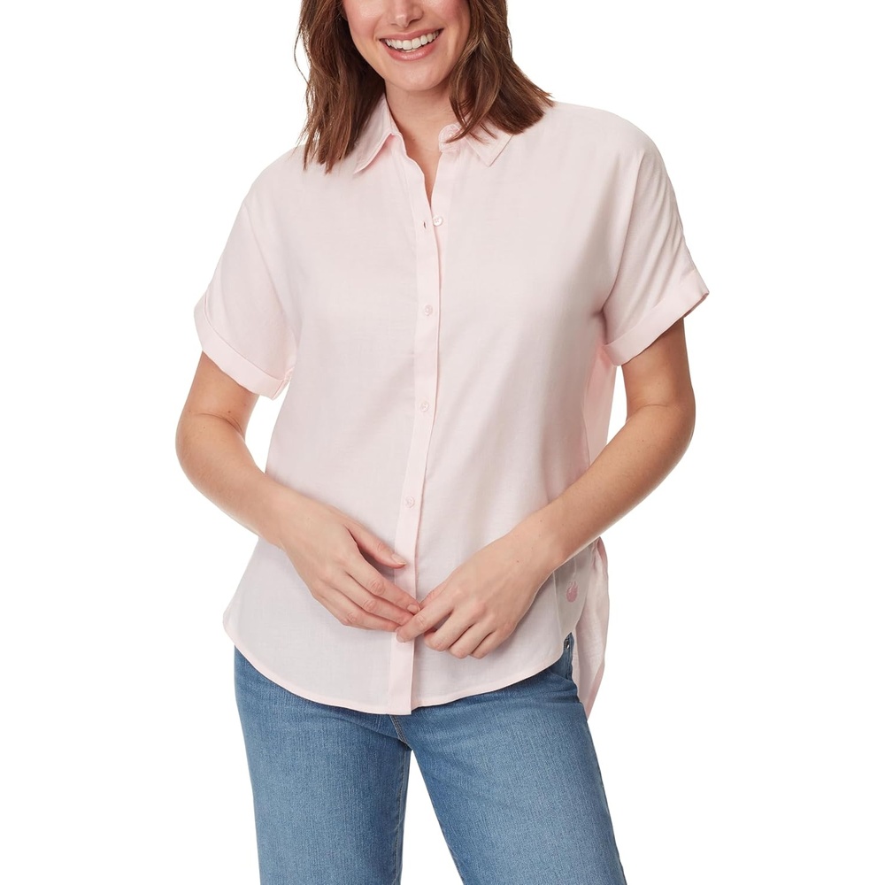 image:imageGloria Vanderbilt Womens Daisy Short Sleeve HighLow Button Down Shirt StandardRosy Pink
