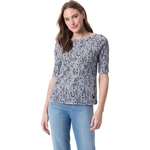 image:imageGloria Vanderbilt Womens Alanis Boat Neck Knit Tee Shirt with Elbow Sleeves StandardBlack Paisley Arabesque