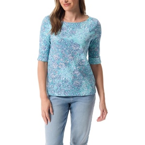 image:imageGloria Vanderbilt Womens Alanis Boat Neck Knit Tee Shirt with Elbow Sleeves StandardCool Cerulean  Garden Web