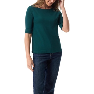 image:imageGloria Vanderbilt Womens Alanis Boat Neck Knit Tee Shirt with Elbow Sleeves StandardGreen Depths