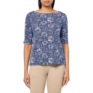 image:imageGloria Vanderbilt Womens Alanis Boat Neck Knit Tee Shirt with Elbow Sleeves StandardNaval Blue  Polynesian Nights