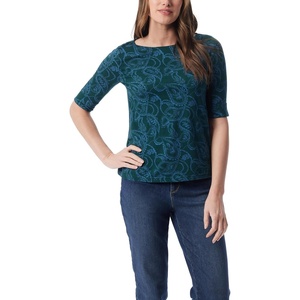 image:imageGloria Vanderbilt Womens Alanis Boat Neck Knit Tee Shirt with Elbow Sleeves StandardPonderosa Spruce  Petite Paisley Etching
