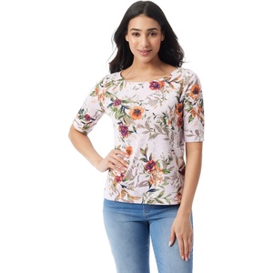 image:imageGloria Vanderbilt Womens Alanis Boat Neck Knit Tee Shirt with Elbow Sleeves StandardSoft Peony Toscana Floral