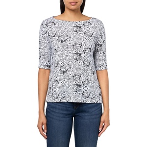 image:imageGloria Vanderbilt Womens Alanis Boat Neck Knit Tee Shirt with Elbow Sleeves StandardVintage White  Black  Polynesian Nights