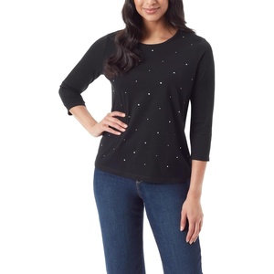 image:imageGloria Vanderbilt Womens Amanda 34 Sleeve Soft Knit Top StandardBlack  Glitz