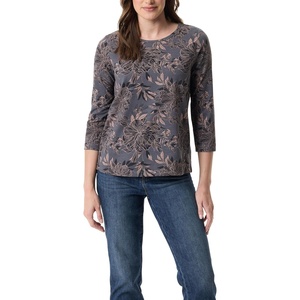 image:imageGloria Vanderbilt Womens Amanda 34 Sleeve Soft Knit Top StandardBoulder Grey  Linear Peony