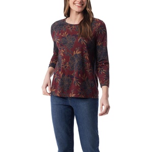 image:imageGloria Vanderbilt Womens Amanda 34 Sleeve Soft Knit Top StandardBurgundy Elixir  Linear Peony