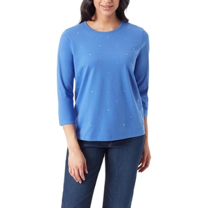 image:imageGloria Vanderbilt Womens Amanda 34 Sleeve Soft Knit Top StandardDesert Bluebell  Glitz