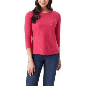 image:imageGloria Vanderbilt Womens Amanda 34 Sleeve Soft Knit Top StandardPink Aster  Glitz