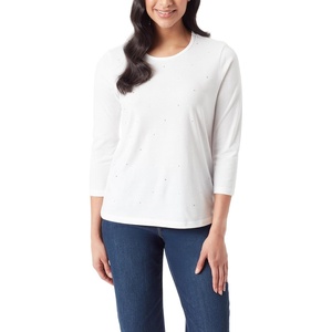image:imageGloria Vanderbilt Womens Amanda 34 Sleeve Soft Knit Top StandardVintage White  Glitz