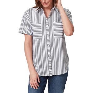 image:imageGloria Vanderbilt Womens Amanda Button Down Shirt with Cuffed Short Sleeves and Patch Pockets StandardMidnight Affair Santorini Stripe
