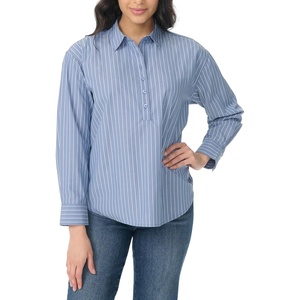 image:imageGloria Vanderbilt Womens Amanda HighLow Long Sleeve Pullover Shirt StandardArtisan Blue  Shopper Stripe