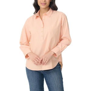 image:imageGloria Vanderbilt Womens Amanda HighLow Long Sleeve Pullover Shirt StandardCreamy Peach  Shopper Stripe