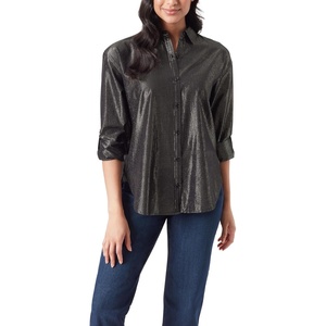 image:imageGloria Vanderbilt Womens Amanda Oversized Button Down Shirt with Rolltab SleevesBlack Lurex