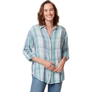 image:imageGloria Vanderbilt Womens Amanda Oversized Button Down Shirt with Rolltab SleevesBlue Breeze Spectra Plaid