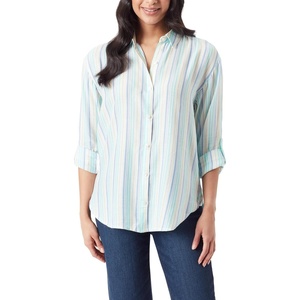 image:imageGloria Vanderbilt Womens Amanda Oversized Button Down Shirt with Rolltab SleevesClearwater Blue Greetings Stripe