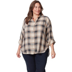image:imageGloria Vanderbilt Womens Amanda Oversized Button Down Shirt with Rolltab SleevesFlint Grey Camp Plaid